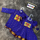 Indigo Paithani Peacock Patch Frock & Kurta Pajama Twinning Combo