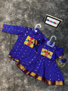 Indigo Paithani Peacock Patch Frock & Kurta Pajama Twinning Combo
