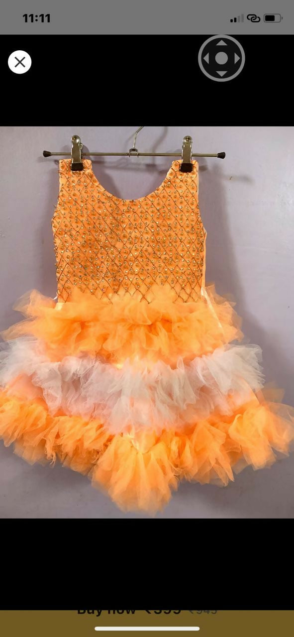 Dress your baby girl in enchanting elegance with our New Tulle Frock/Dress – crafted from delicate tulle fabric and featuring intricate detailing for special occasions.