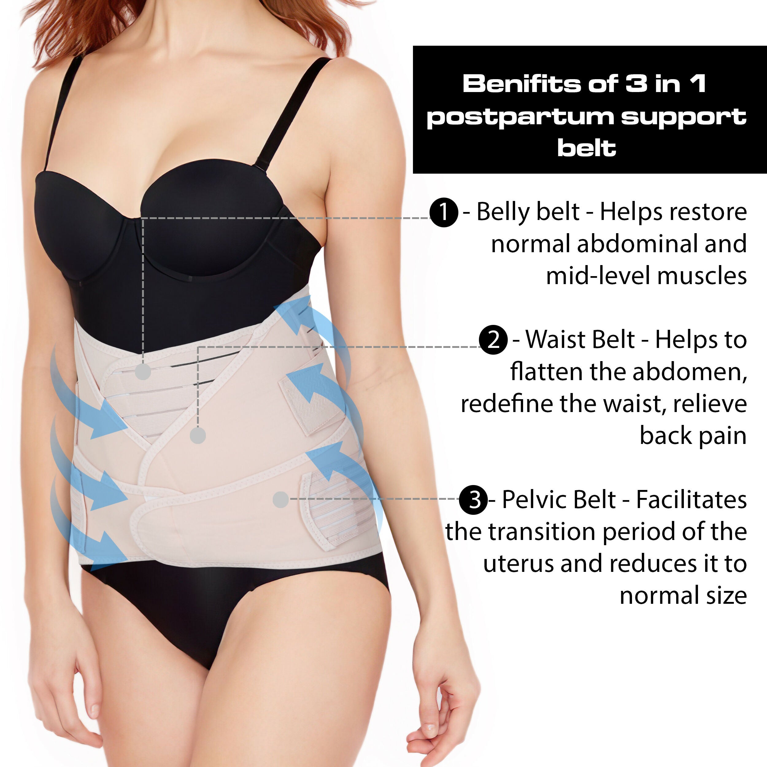 Postpartum support belt – full recovery support from belly to back, for every new mom.

