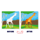Before and after comparison of a giraffe illustration with geometric simplification.