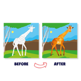 Before and after comparison of a giraffe illustration with geometric simplification.