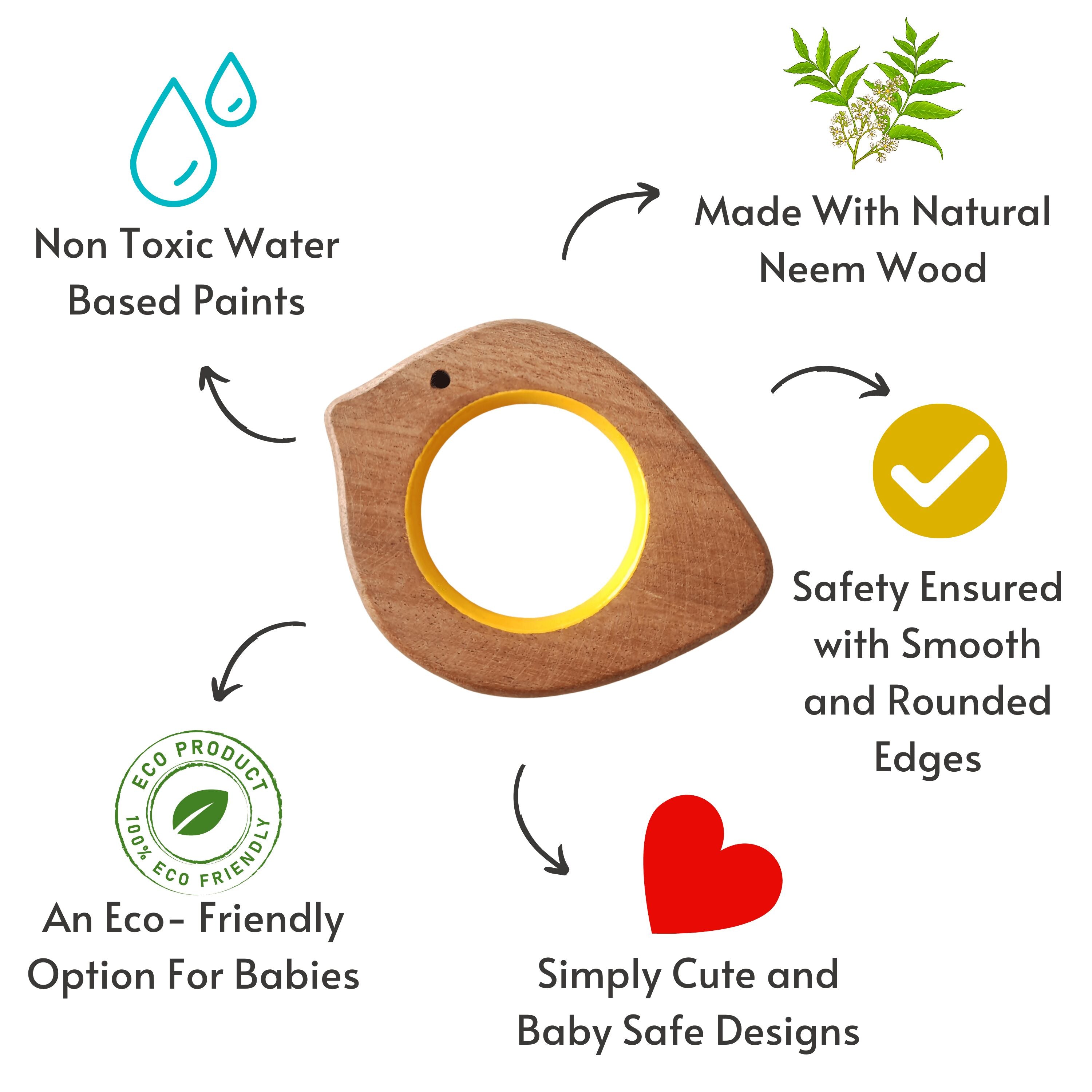 Explore shapes and soothe gums with Babycov's Cute Neem Wood Teethers - natural comfort for safe and playful chewing!