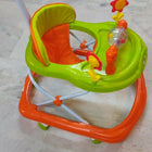 Colorful baby walker on a tiled floor
