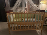 BABYHUG Hamilton Wooden Cot with Mattress, Bumper and Mosquito Net