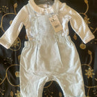 MOTHERCARE Full Sleeves White/Blue stripes Design Dungaree Set -White/Blue (Imported from Europe) - PyaraBaby