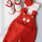 Red knitted baby outfit with booties, and headband 