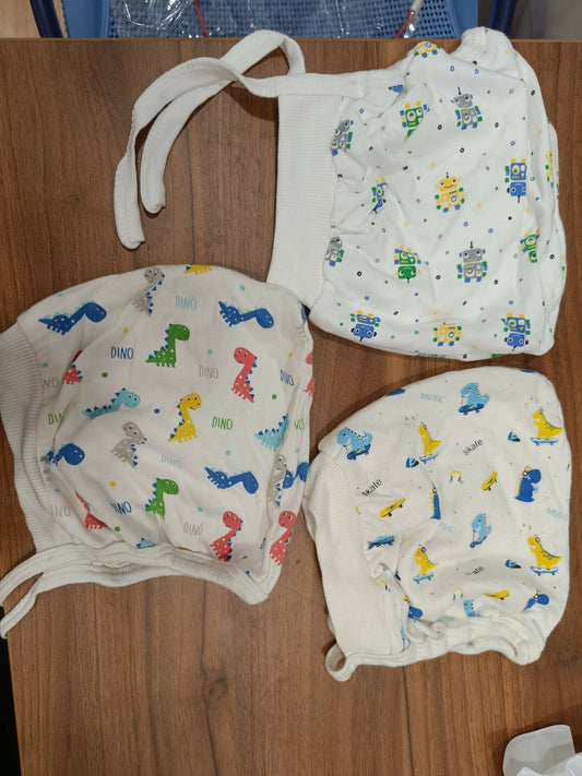 Simply Cotton Knit Tie Knot Caps Dino Print(Pack of 3)
