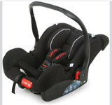 Black car seat with visible LuvLap branding on a white background