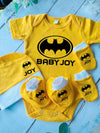 Personalised Romper with Mittens & Cap Set