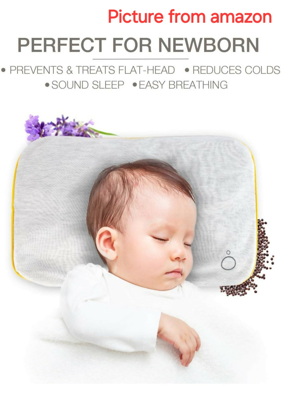 OMVED Baby's First Pillow Head Shaping Mustard Seeds Pillow with Lavender Removable Cotton Cover, Neck Support & Comfort Pillow- Large Size 35 x 20 cm - PyaraBaby