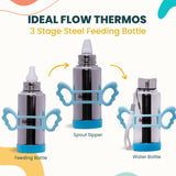 ADORE Ideal Flow 3 Stage Multipurpose Double Wall Insulated Thermos Baby Feeding Bottle Set with Silicon Handle & Base -240ml - PyaraBaby