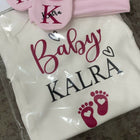 Personalised Romper with Mittens & Cap Set