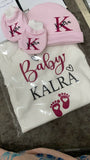 Personalised Romper with Mittens & Cap Set