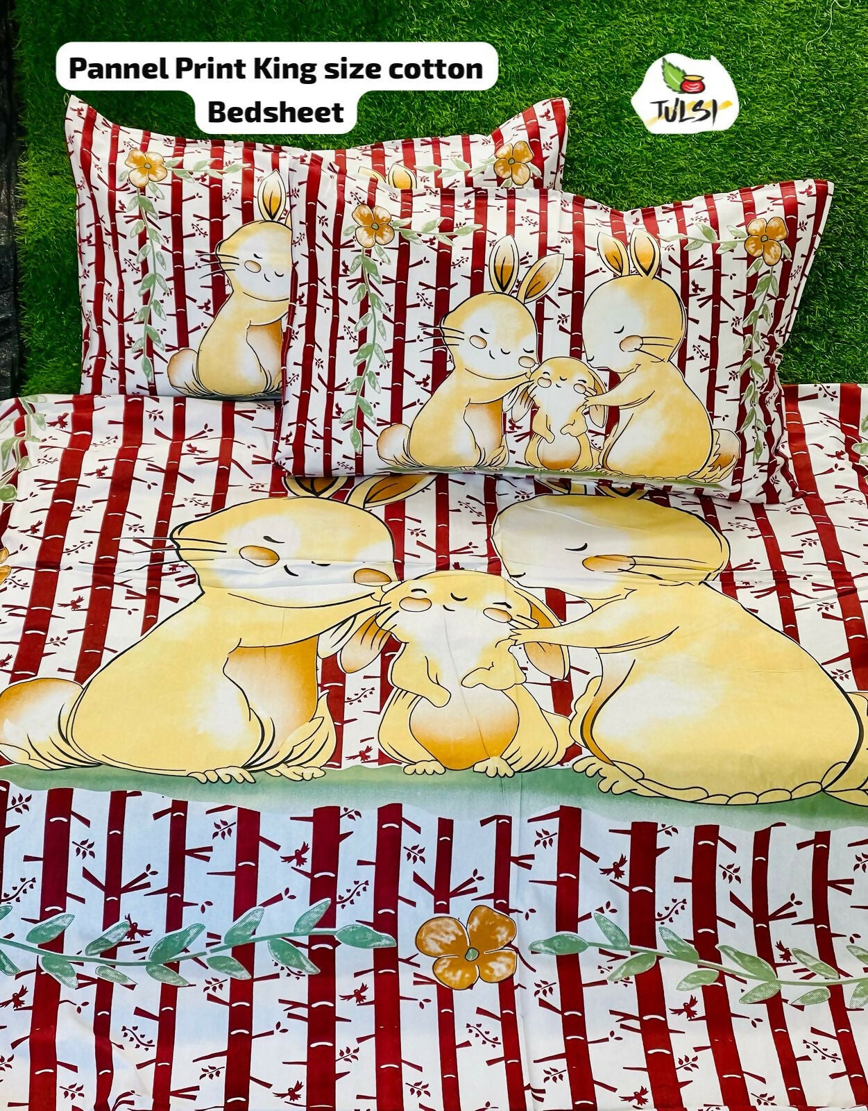 Cotton bedsheet set with cartoon squirrel design 