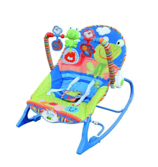 Discover THE LITTLE LOOKERS Infant-To-Toddler Rocker with Music and Vibration, featuring an ergonomic design, adjustable reclining positions, and a detachable toy bar for comfort and engagement from infancy to toddlerhood.