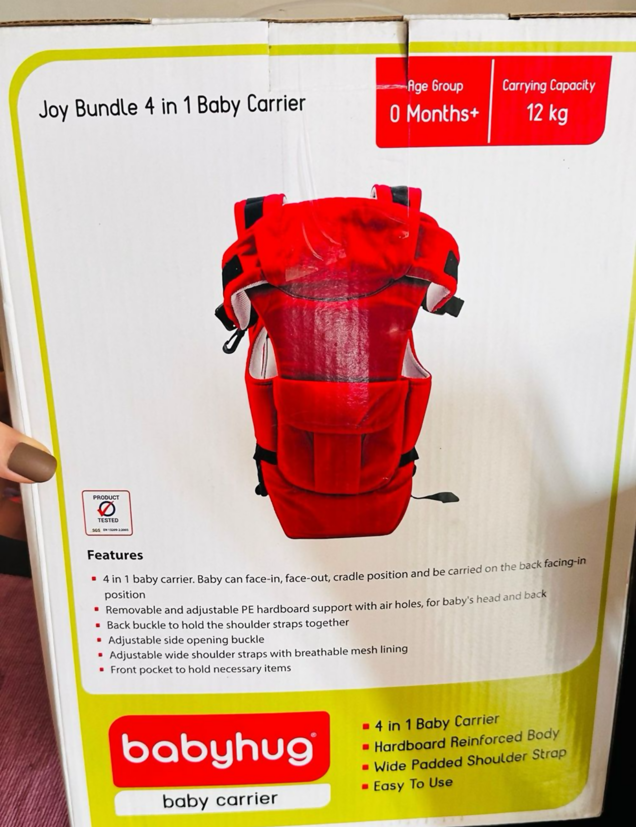 Red baby carrier - 'babyhug' 