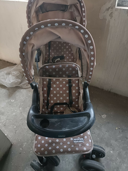 BABYHUG Twinster Easy Foldable Twin Stroller/Pram  - Coffee Brown