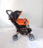 Mee Mee Twin Baby Stroller Double Pram 2 Seat Recline Canopy Foldable Orange