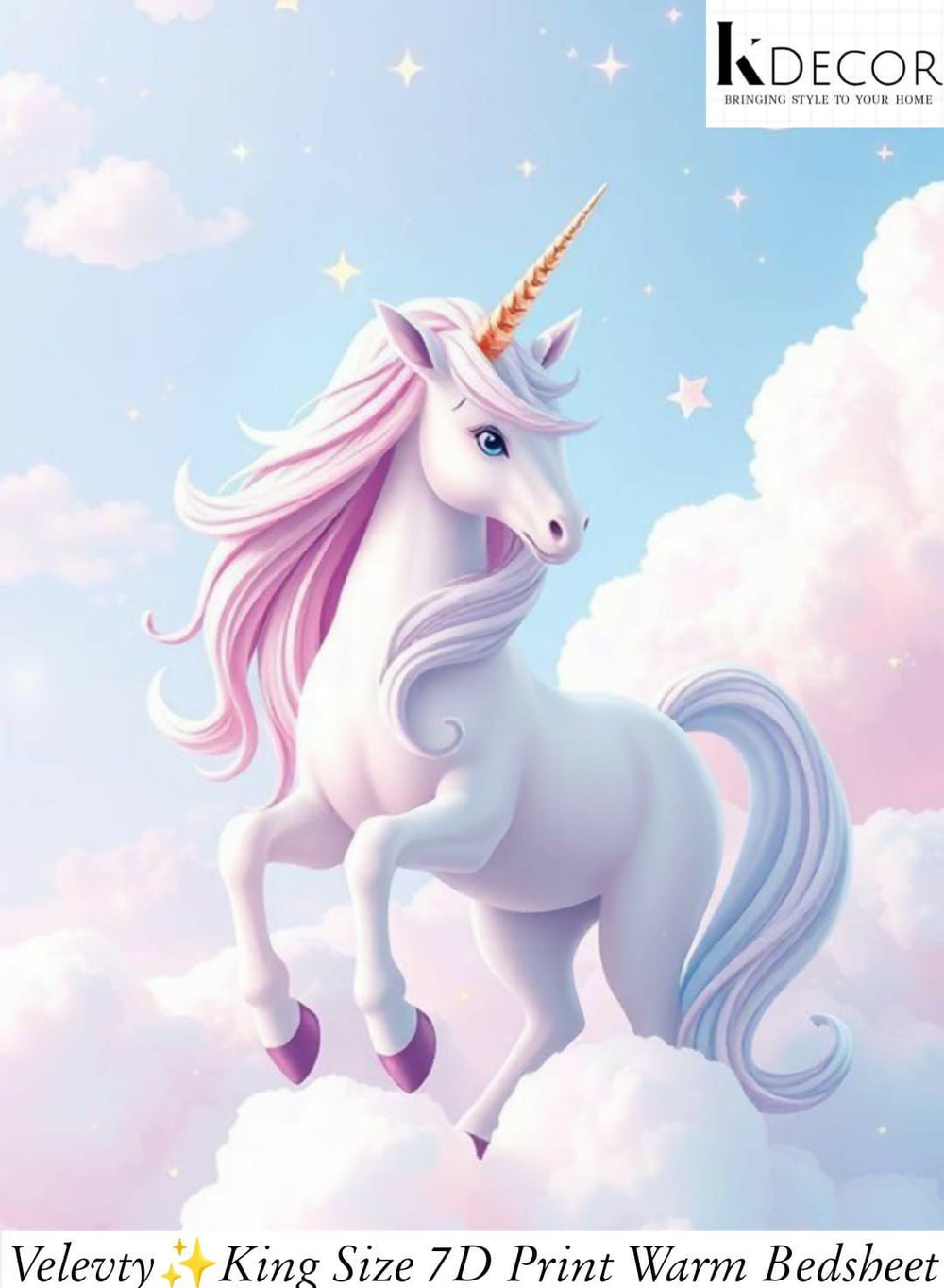 Unicorn design on a bedsheet for kids