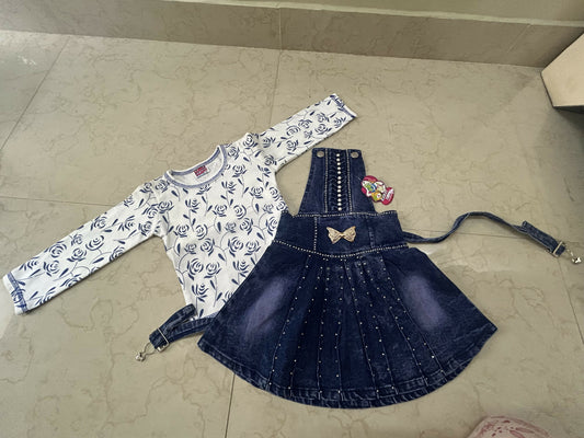 Baby Girl Dungaree Set White Blue