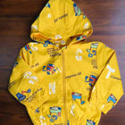 Yellow children's jacket with robot and text design 