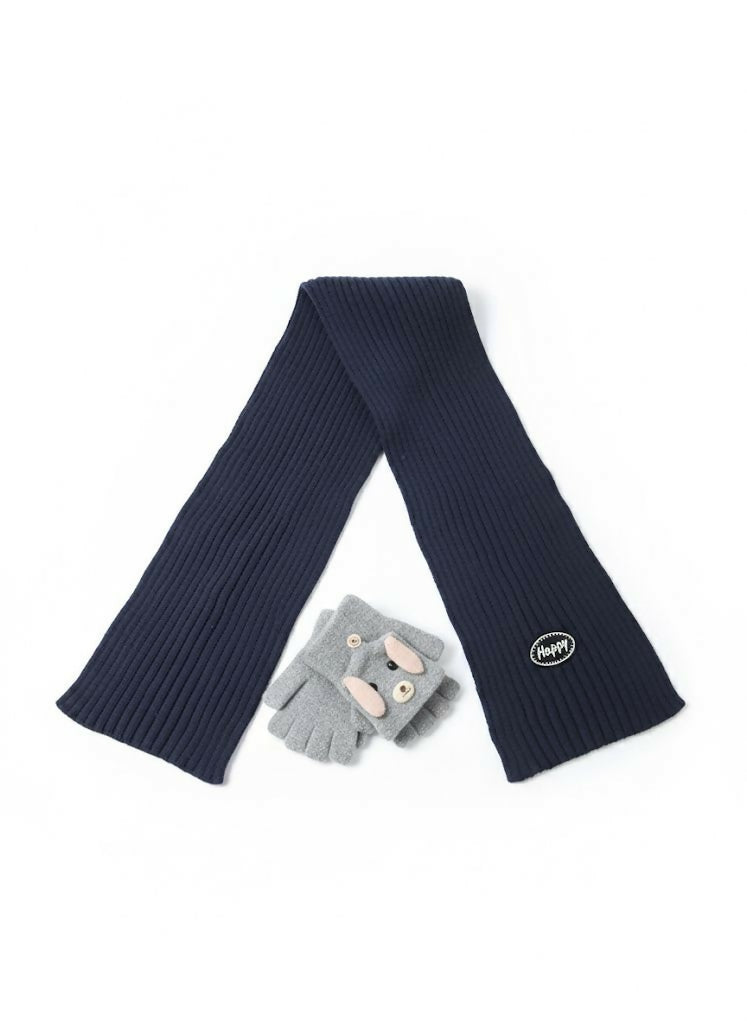 Navy blue scarf and gray gloves 