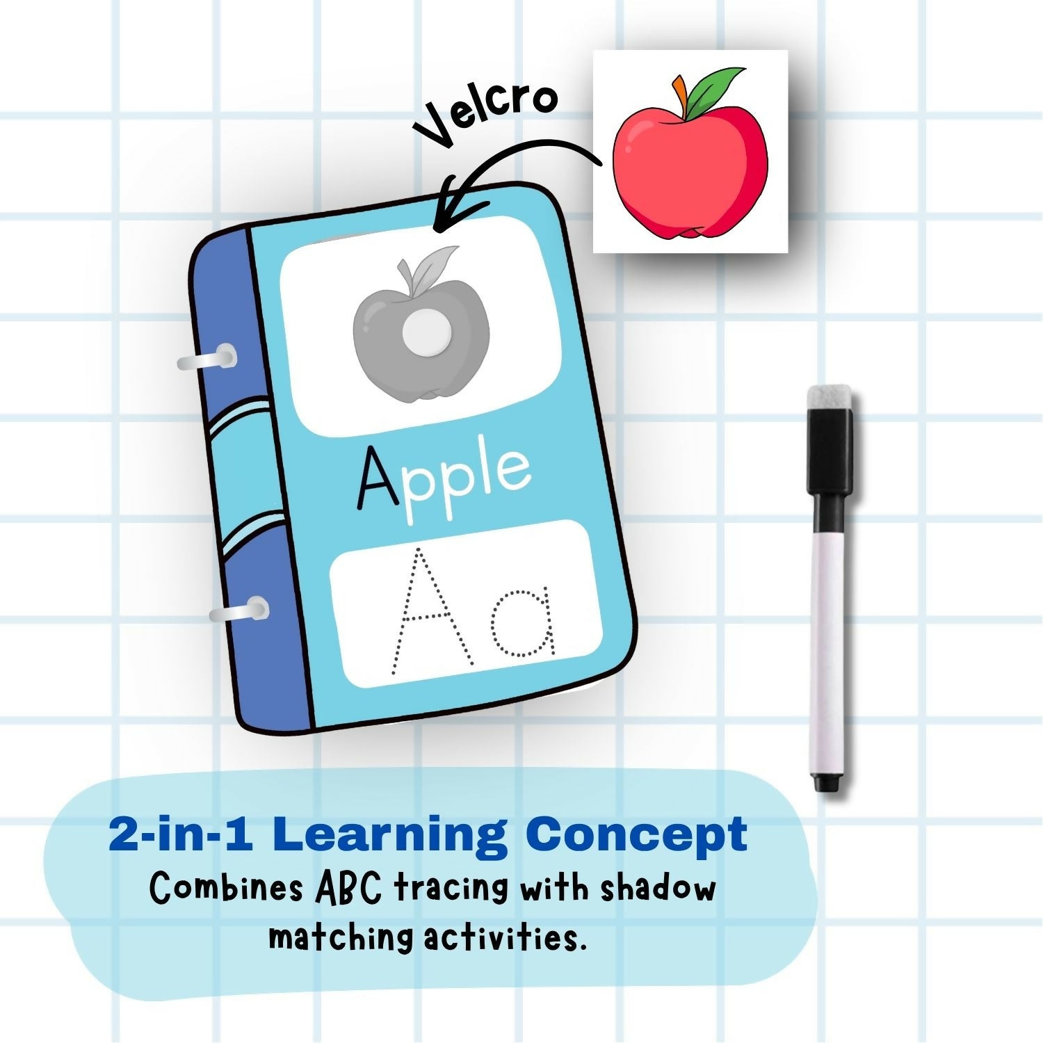 ABC Tracing and Shadow Book for kids featuring alphabet tracing and shadow-matching activities designed to encourage letter recognition, pre-writing practice, visual observation, fine motor skills and early learning.
