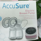 ACCUSURE electric double breast pump with dual milk collection, adjustable suction levels, soft breast shields, and efficient milk expression for comfortable breastfeeding support.