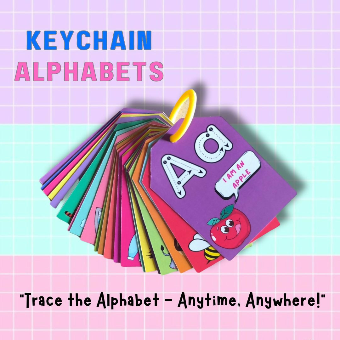 Alphabet Keychain for kids featuring individual letters in a compact, easy-to-carry format, designed to make alphabet recognition, letter identification and early learning more engaging and interactive.