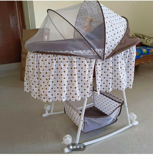 COOL BABY Premium Rocking Baby Cradle With Mosquito Net And Storage Basket