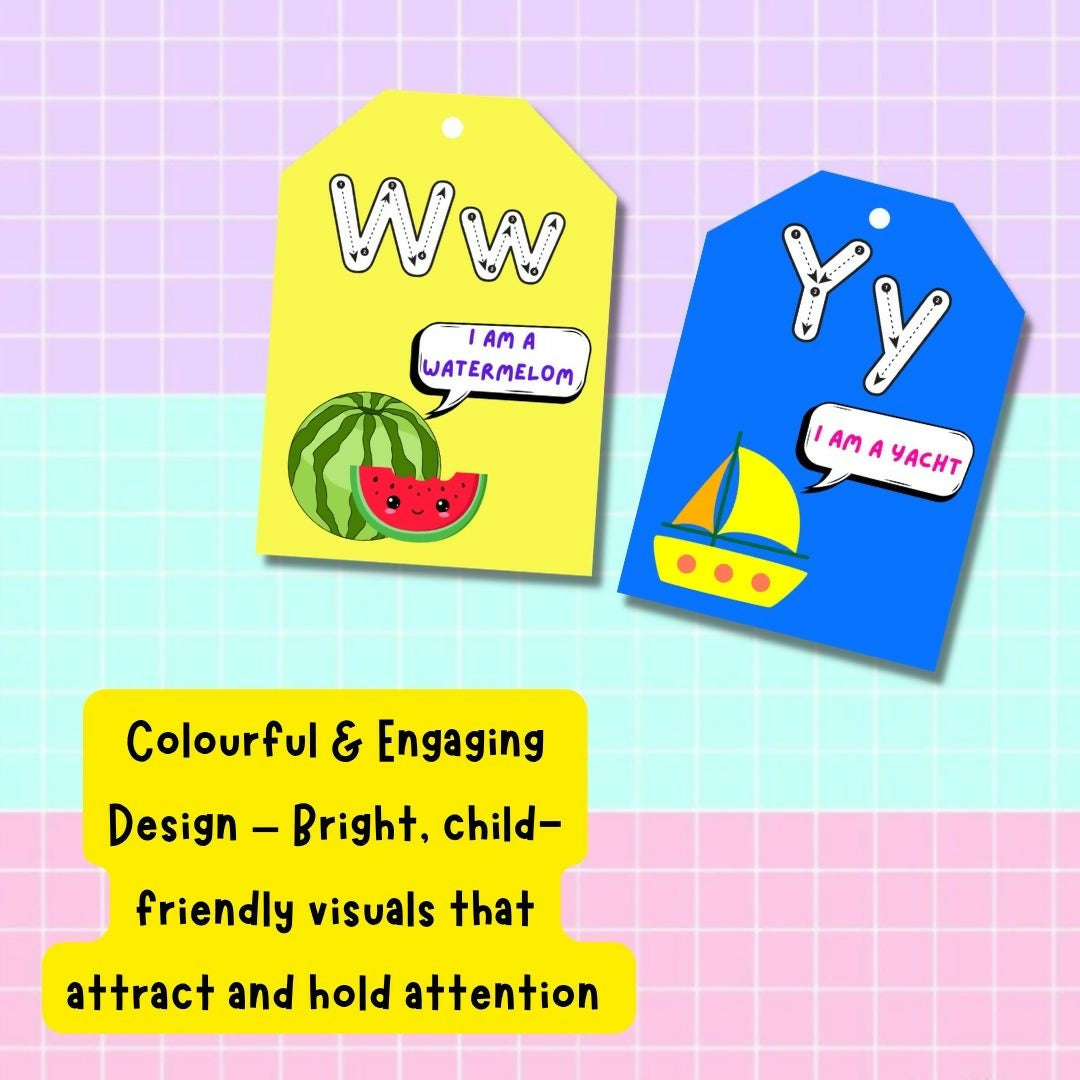 Alphabet Keychain for kids featuring individual letters in a compact, easy-to-carry format, designed to make alphabet recognition, letter identification and early learning more engaging and interactive.