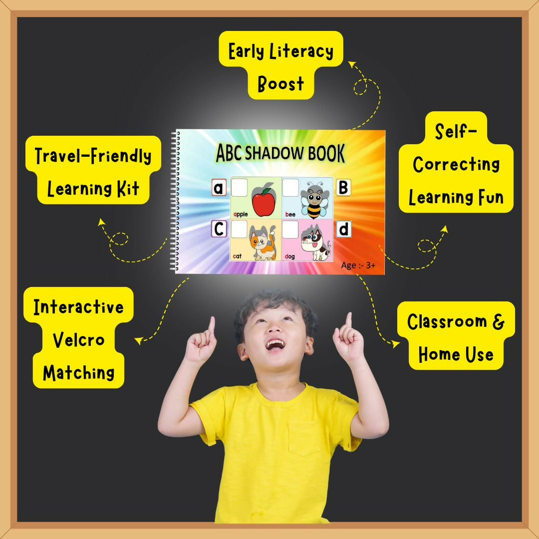 ABC Shadow Book for kids featuring engaging alphabet and shadow-matching activities designed to encourage letter recognition, visual observation, matching skills and early learning through interactive play.
