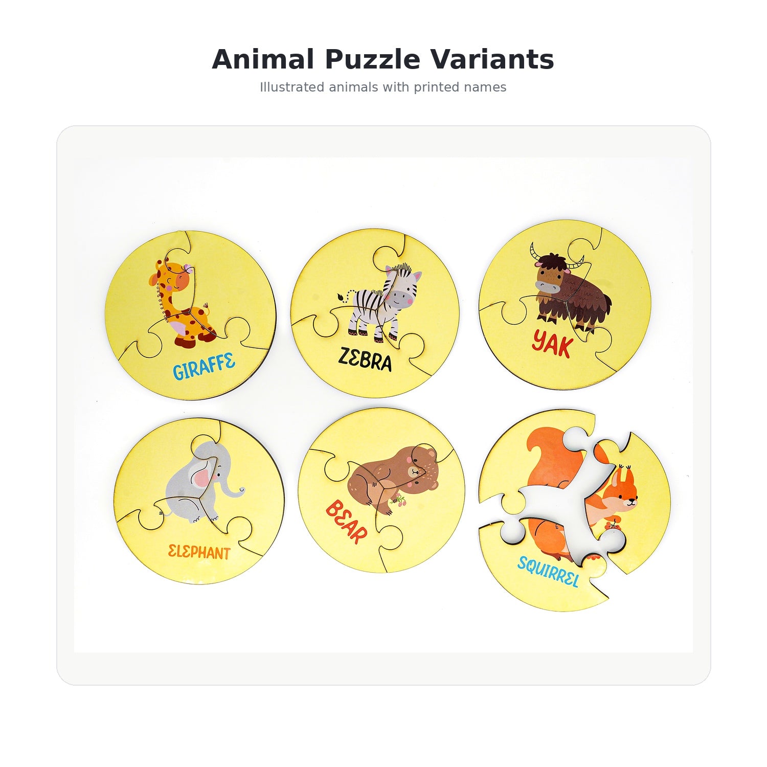 ILEARNNGROW 27 Piece Round Animal Puzzle for Kids featuring colorful animal illustrations, engaging puzzle play and a convenient tin storage box, encouraging problem-solving, hand-eye coordination and fine motor skills.