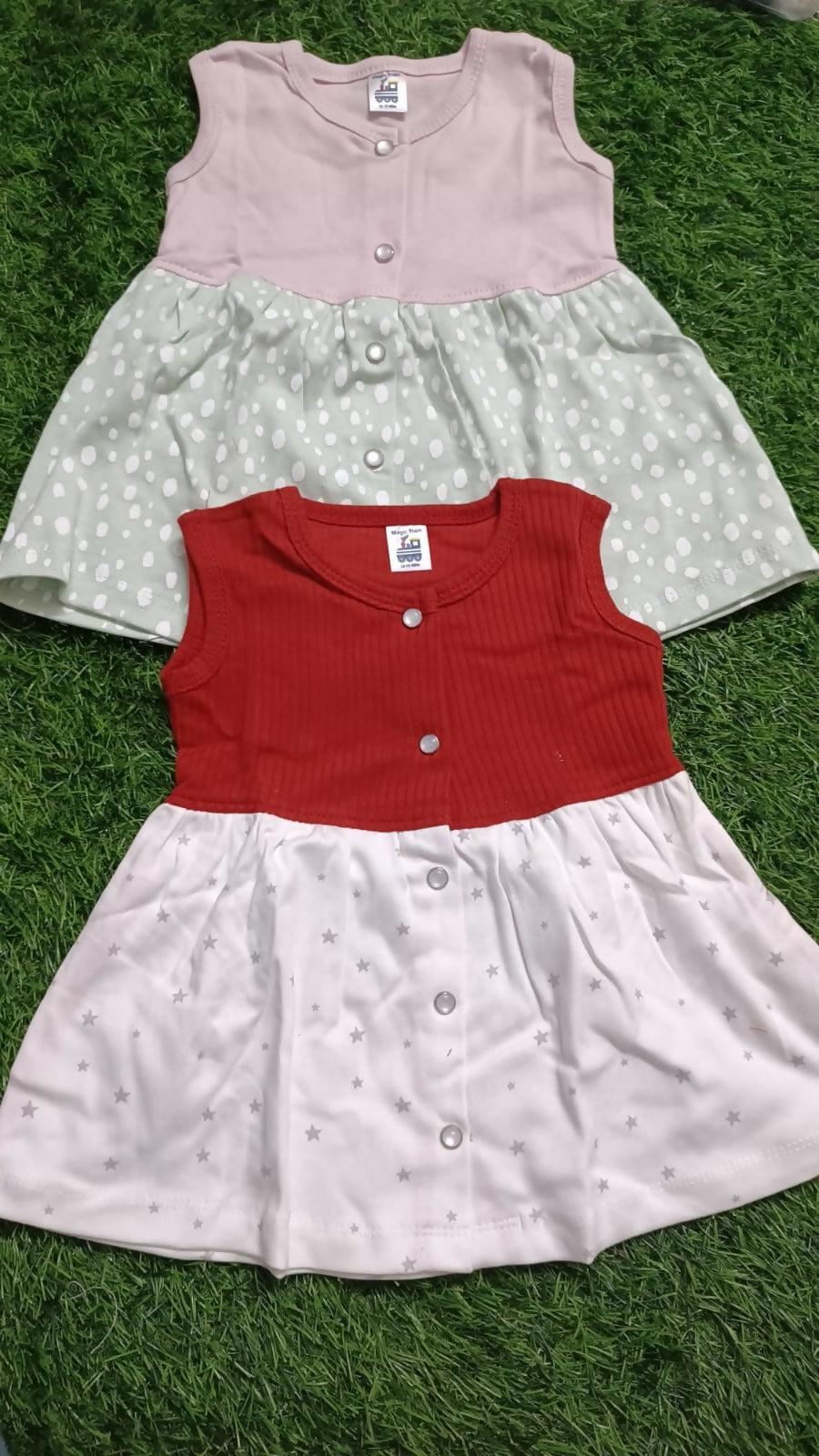 Set of 2 Baby Girl Frocks/Dresses, crafted from soft, breathable fabric with charming designs for comfort and style on any occasion.