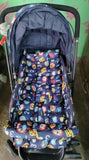 BABYHUG Cosy Cosmo Stroller/Pram in Navy Blue with reversible handle, comfortable reclining seat, adjustable canopy, back pocket, safety harness, smooth wheels, and foldable design for convenient baby travel.