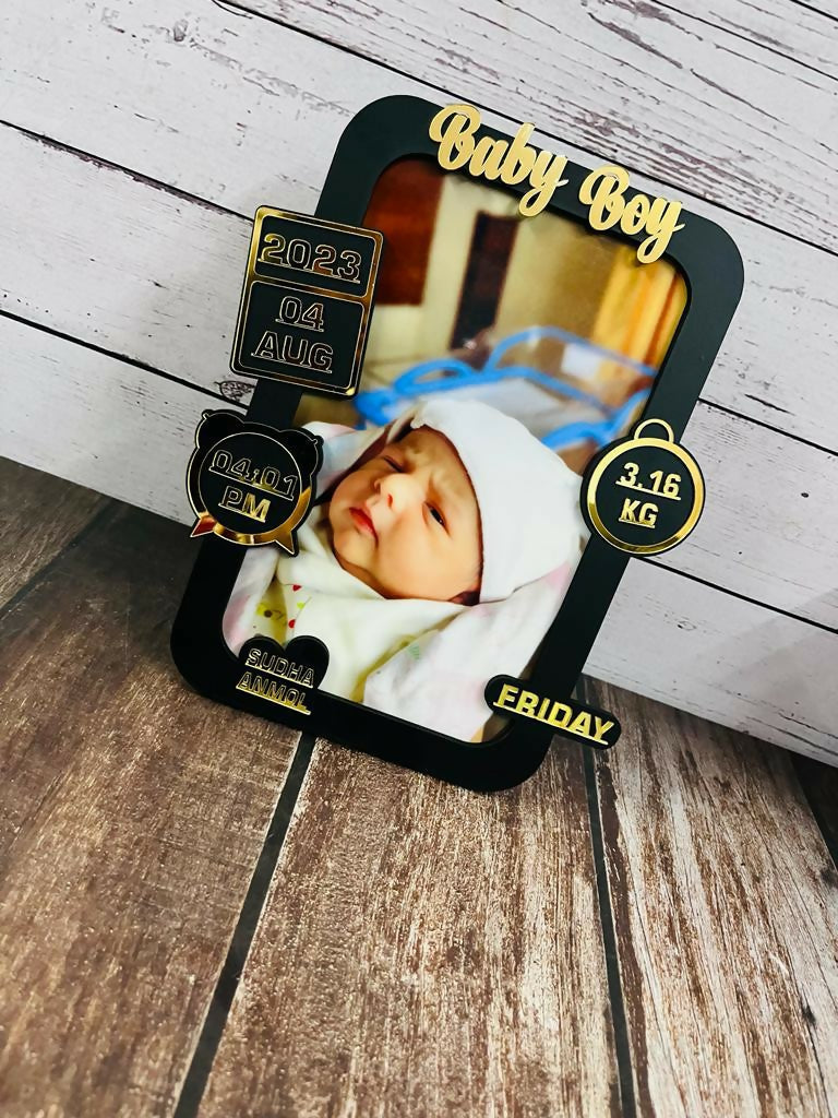 Baby photo frame with baby boy's details 