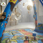 Play gym mattress with mosquito net and bedding set featuring soft cushioned play area, protective mosquito net, comfortable bedding, and cozy space for babies to rest and play.