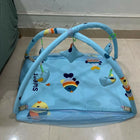Baby bed with hanging toys featuring a soft cushioned asleeping area, protective sides, and colorful hanging toys to keep babies comfortable, engaged, and entertained.