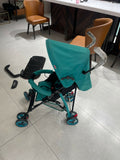 BABYHUG Agile Lightweight Baby Stroller in Blue & Black, Preloved New condition, featuring compact umbrella fold, adjustable canopy, rear wheel brakes, front swivel wheels, and a travel-friendly design for convenient outings.