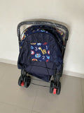 Babyhug Baby Stroller with a lightweight foldable frame, reclining seat, adjustable canopy, safety harness, smooth wheels, and storage basket for comfortable everyday outings with babies and toddlers.