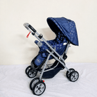 Babyhug Reversible Handle Baby Stroller Pram with mosquito net, reversible handle, reclining seat, foldable frame, 5-point safety harness, adjustable canopy, and storage basket for comfortable travel.