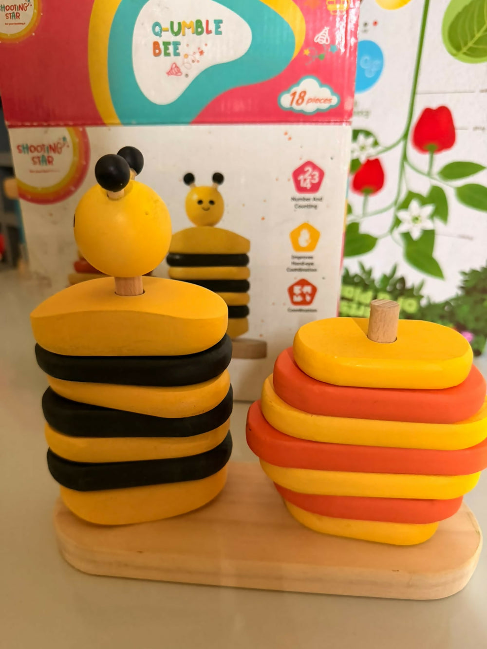 Bee Stacker Toy for Kids, a colourful stacking toy for early learning and fine motor skill development.
