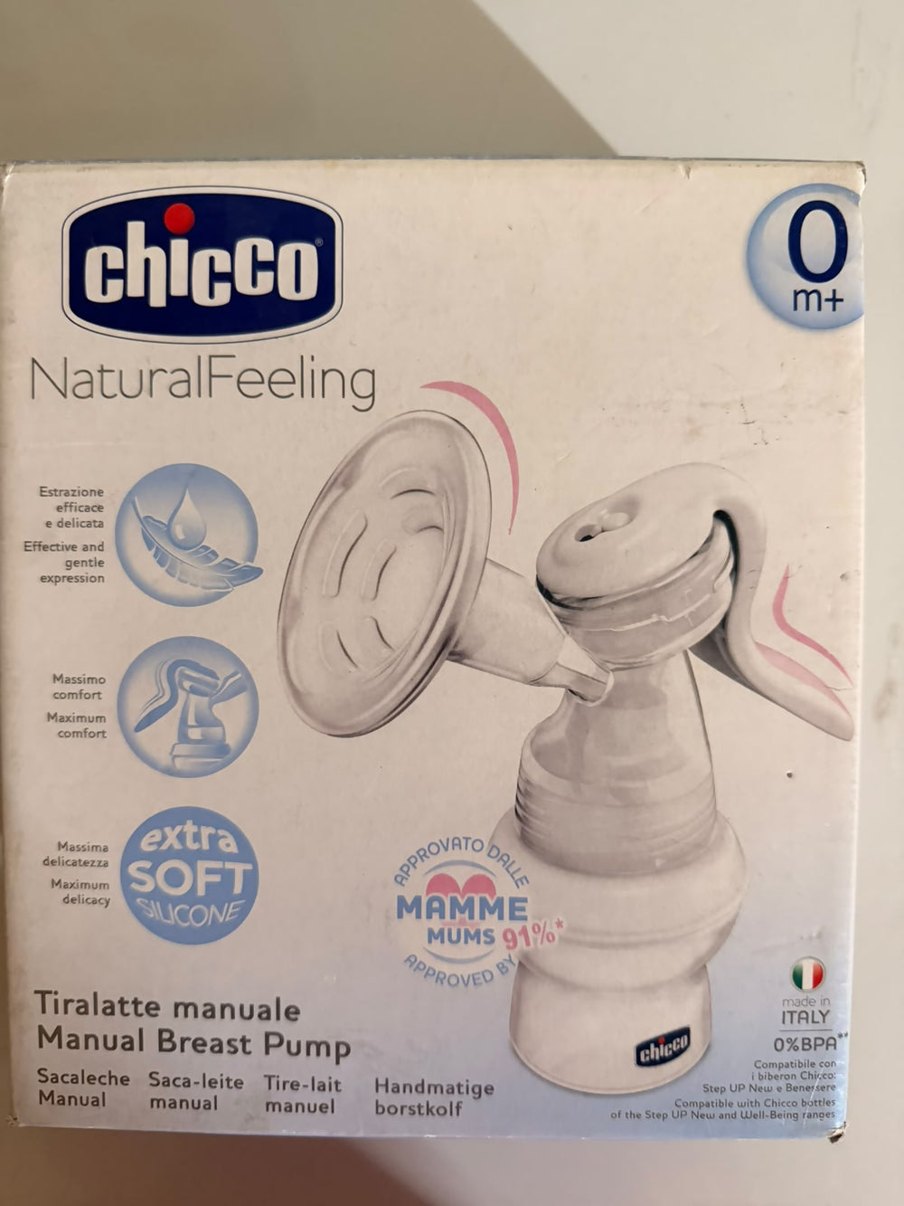 CHICCO Manual Breast Pump for convenient hand-operated breast milk expression.