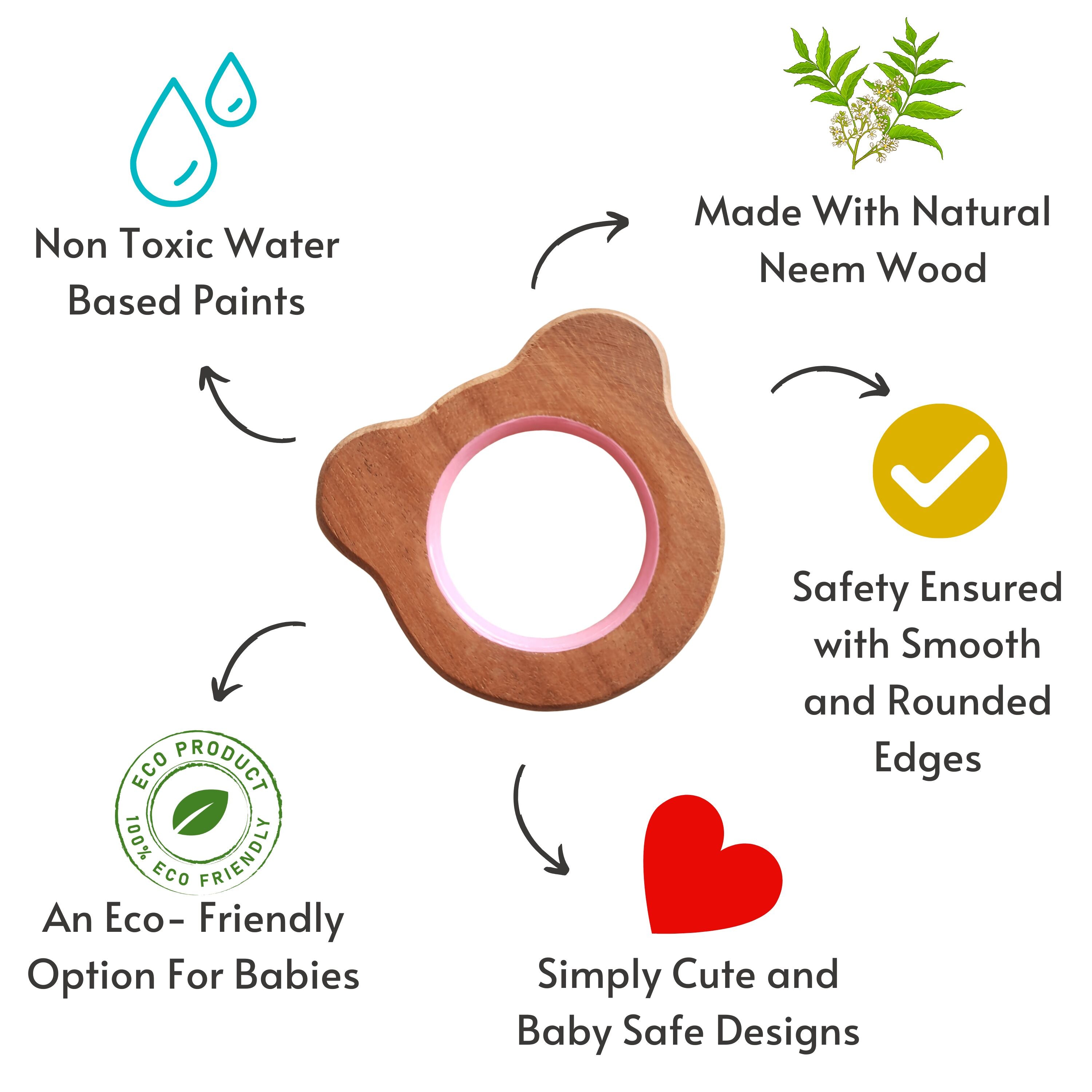 Explore shapes and soothe gums with Babycov's Cute Neem Wood Teethers - natural comfort for safe and playful chewing!