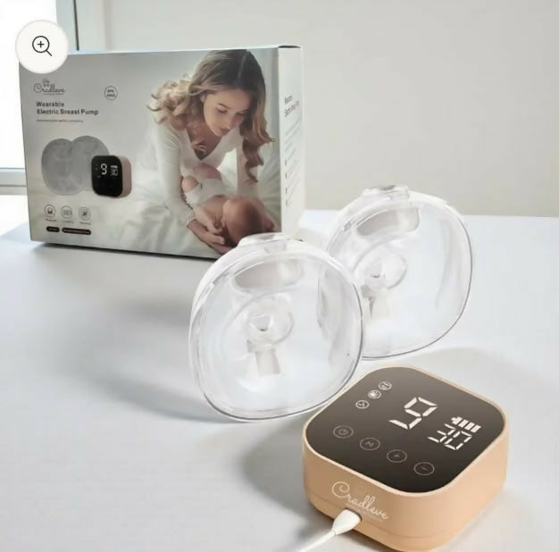 CRADLEVE Wearable Electric Breast Pump in Preloved New condition featuring a compact hands-free design, adjustable pumping settings and comfortable fit for convenient breast milk expression at home, work or while travelling.