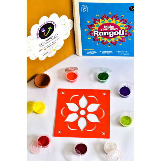 Elevate your festive celebrations with our DIY Rangoli Kit, a delightful set designed to add a touch of artistry and tradition to your home. This kit includes everything you need to create a beautiful rangoli, including a traditional stencil, six vibrant rangoli colors, and a charming diya.