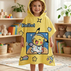 Character cotton bathrobe for kids made from soft, absorbent cotton with a fun character design, attached hood, and comfortable fit for bath time, swimming, and everyday use.
