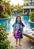 Character cotton bathrobe for kids made from soft, absorbent cotton with a fun character design, attached hood, and comfortable fit for bath time, swimming, and everyday use.