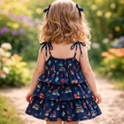 Tiny Tiggy Pure Cotton Baby Girl Cotton Printed Frock | Sleeveless Tiered Summer Dress